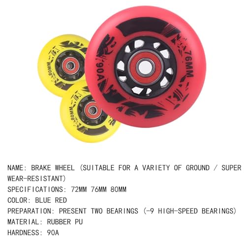 Roues en ligne 76mm 90A rouge pour réparer les roulettes de valise usées