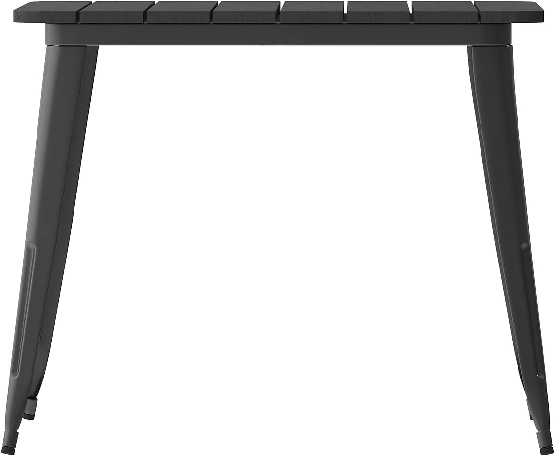 Flash Furniture Declan Commercial Outdoor Dining Table with Umbrella Hole, All Weather Poly Resin Top and Steel Base, 36" Square, Black/Black