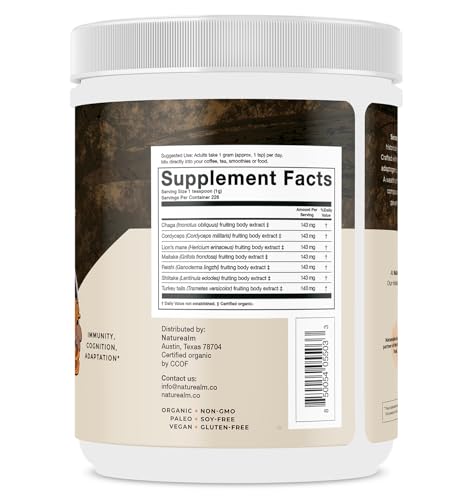 image for Naturealm - Sacred 7 Mushroom Extract Powder - Filler-Free - Organic -