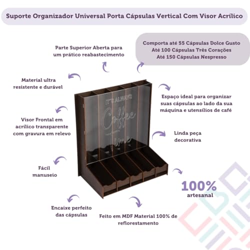 Porta capsulas suporte organizador universal de mdf com visor de acrilico display luxo cantinho do c