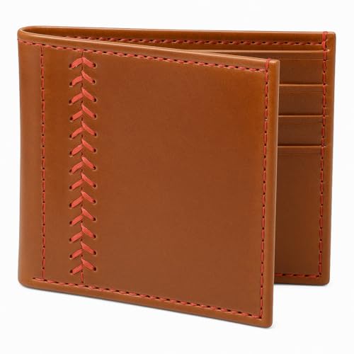 RAW HYD Baseball Leather Wallet – Full-Grain Stitch Style & RFID Blocking Wallets for Men – Compact Card Holder Billfolds for Men – Foldable Wallet w/Front Pocket.