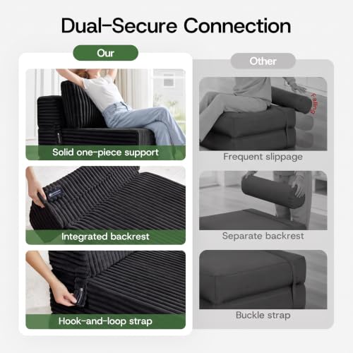 Image of Folding Sofa Bed Convertible 4 in 1 Sleeper Chair Black Single