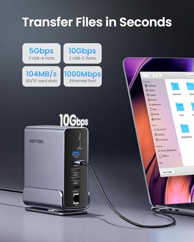 Image of VENTION 15-in-1 Laptop Docking Station Dual Monitor, 360 Roatable Triple Monitor Docking Station with 2 * 4K HDMI and 1*DP, PD 100W Charging for Laptop, 10Gbps USB Port Transfer, RJ45, Audio, SD /TF