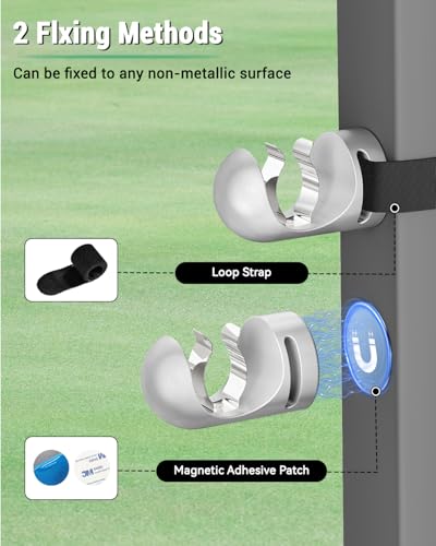CUHIOY Magnetic Clip Holder for Golf Cart, Portable Metal Stand for 30-60 Ring Gauge, Ideal Aluminum Golf Cart Accessories, Non-Slip Base, Included Loop Strap, for Golf Lover, Silver