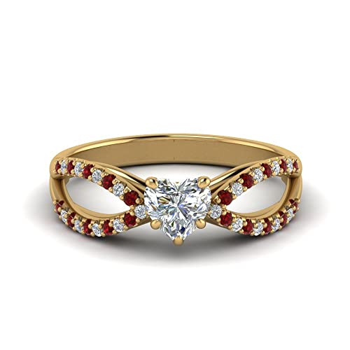Image of 55Carat Choose Your Gemstone Reverse Pave Split Shank Diamond CZ Ring Yellow Gold Plated Heart Shape Split Shank Engagement Ring Minimal Modern Design Birthday Gift Wedding Gift US Size 4 to 12
