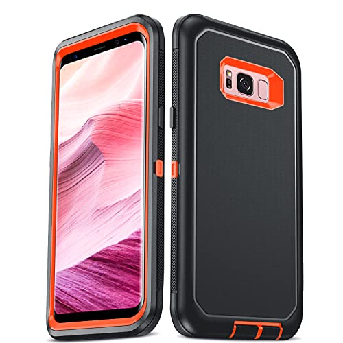 LeYi for Samsung Galaxy S8 Phone Case: Upgrade 3-in-1 Full Body Shockproof Rubber Outer Cover Heavy Duty Tough Rugged Dustproof Defender Protection Case for Galaxy S8 [NOT Fit S8 Plus], Orange/Black