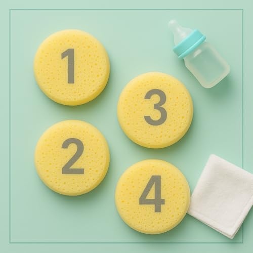 Miniatura 7 de Pack De 4 Esponjas Hidrófilas Suaves Absorbentes Recién Nacido Piel Delicada Bebé Aseo Diario Grandes Resistentes Higiénicas Larga Duración Higiene Amarillas Unisex Baño Infantil Hidratante