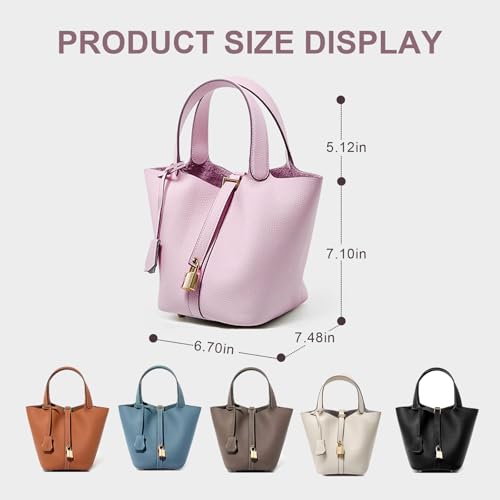 Genuine Leather Lock Design Bucket Bag Vegetable Basket for Women, Ladies' Versatile Shoulder Handbag2