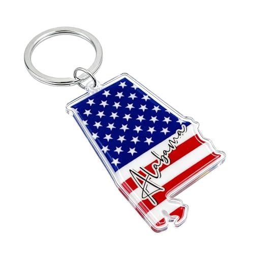 Alabama Souvenirs Keychain With Key Ring - American Flag Keychain, Key Holder For Gifts,Souvenirs From Usa,Spot M