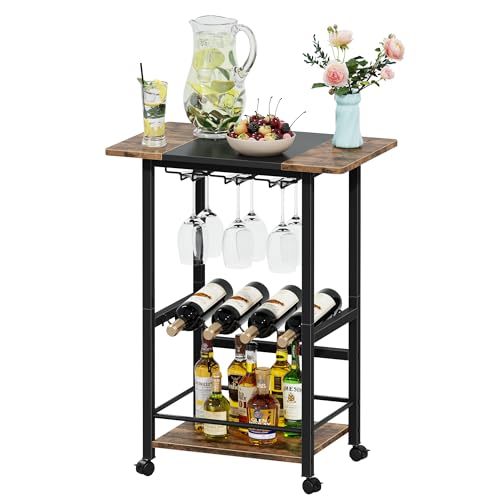 OYRREU Servierwagen mit Rollen - 3-stöckiger Barwagen | Mobiler Barwagen in Retro-Grau | Stehregal für Haus, Garten & Küche, Teewagen Bar Cart Trolley Grillwagen