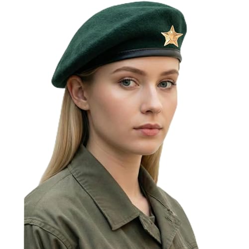 Sivi Casquette Style Armée Traditionnelle avec Badge Etoile Métal - Inspiré Che Guevara - Béret Français en Laine pour Homme Femme, vert, M (taille unique)