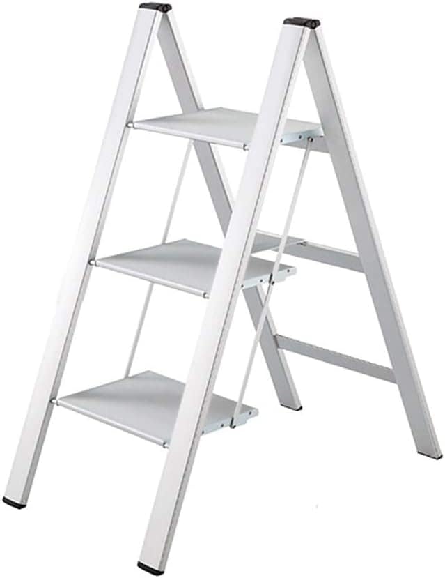 Foldable Lightweight Step Stool Multifunction Ladder Home Decor Small Shelf, 100KG Max Capacity -M05N (Color : Silver, Size : 49X68X80CM)
