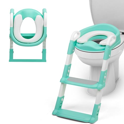 Crystals Portable Toddler Potty Training Seat with Step Ladder Comfortable Child Toilet Seat for Boys & Girls Foldable Anti-Slip Baby Urinal Chair for Kids Potty Training Easy Step-Up for Home Use