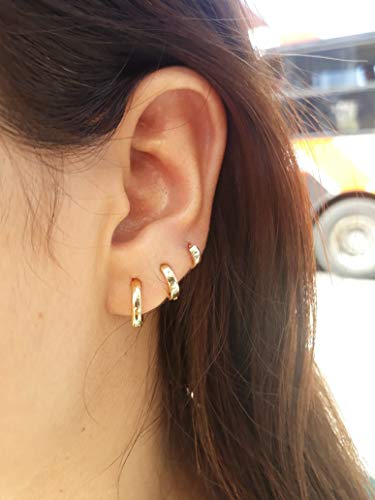 kit com 3 pares de brinco 1 2 3 furo banhado a ouro 18k