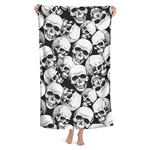 HIONHSW Skull Skeleton Towel Funny Skeleton Beach Towels Oversized for Bathroom Quick Dry Bath Towel for Women Men 32x52 Inch Cover