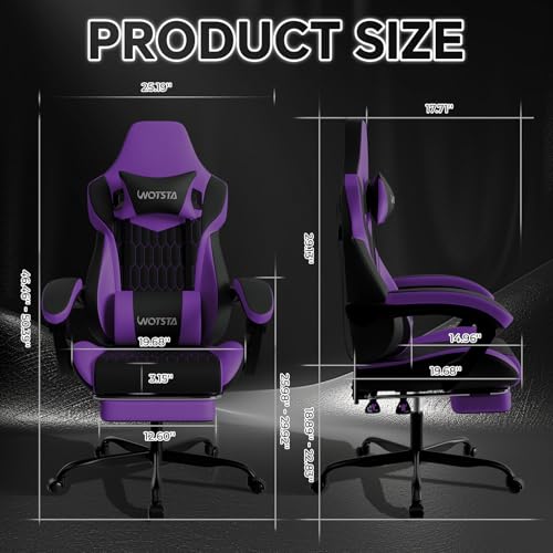 Image of Gaming Chair with Footrest, High Back Gaming Chairs PVC Leather Ergonomic Gamer Chair with Adjustable Headrest Lumbar Support Racing Style Video Gaming Chair for Office /Home (Purple)