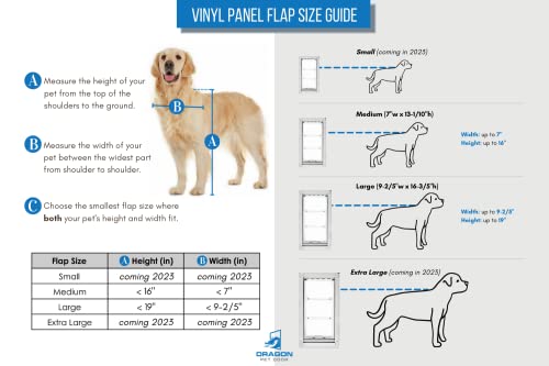 Dragon Pet Door For Vinyl Sliding Glass Doors | Quick & Easy Installation, No-Tools Required | Pet Friendly Access | White, Medium Double Flap, 77.25"-80.25" Slider Height #TOP1