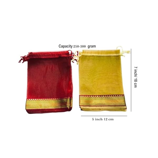 Moira 30 pcs 5X7 inch Small SizeGolden & Maroon Tissue Silk Border Potli for Gifting, Jewellery Storage, Shagun, Coin Packing - Image 4