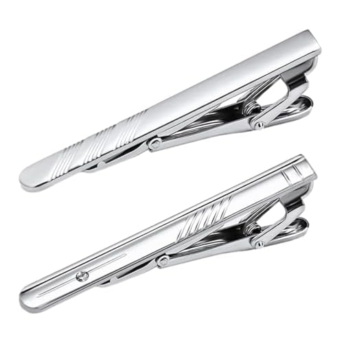 WKRTDY Pasador de Corbata y Clip - 2 Piezas de Plata para Bodas y Reuniones de Negocios,Look Elegante asegurado.