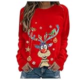 2021 Sudadera Cuello redondo para Mujer Navidad,Moda Manga Larga Jersey casual Alce impresión navideño Suéter Otoño Invierno Primavera Suelto Tops tumblr Suéter Blusa Abrigo deportiva