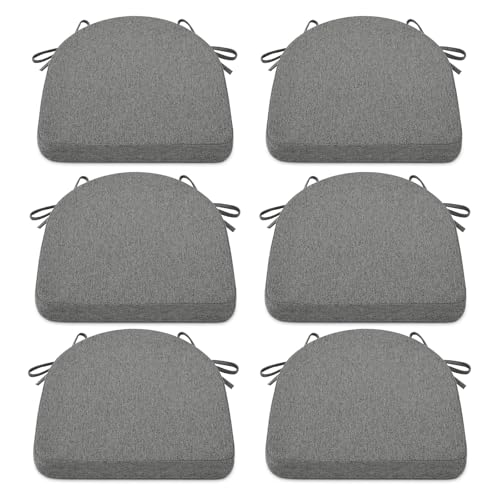 Shinnwa Dining Chair Cushions Set of 6, Non-Slip Kitchen Chair Cushions with Ties and Machine Washable Cover, 6 Pack, 17 x 16.5 x 2in, Dark Grey