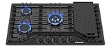 GASLAND Gas Cooktop 36 Inch with Griddle, PRO GH3365EF 5 Burner Propane Stovetop with Reversible Cast Iron Grill/Griddle, Gas Countertop Plug-in, NG/LPG Convertible Cooktops, Black