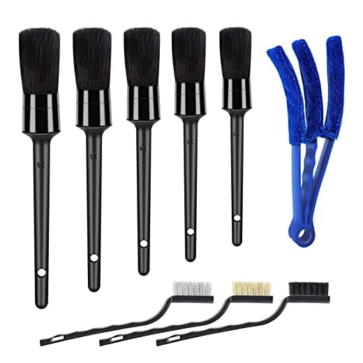 HMPLL 9pcs Auto Car Detailing Brush Set/ Interior Cleaning Kit Includes 5 Soft Premium Detail Brush, 3 Wire Brush & 1 Vent Cleaning Brush for Cleaning Interior, Dashboard, Engines, Leather, Wheel