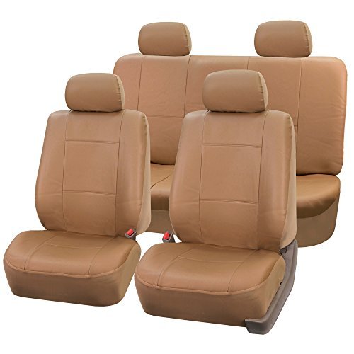 FH Group PU001114 PU Leather Seat Covers (Tan) Full Set – Universal Fit for Cars Trucks & SUVs