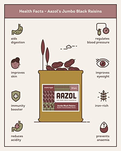 Image of AAZOL Premium Jumbo Fresh Black Raisins: Nashik'S Famed Seedless Kismis -250 Gram|Kali Kishmish|Kali Draksh|Iron-Rich|Good For Skin And Digestion