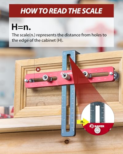 Saker Cabinet Hardware Doweling Jig - Cabinet Handle Template Tool for Knobs and Pull - Adjustable Self Centering Punch Locator Precise Woodworking Drill Guide (6.5" Jig Saw)