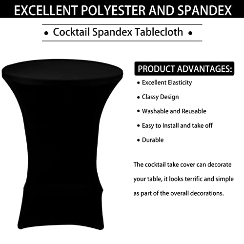 JALANCY 4 Pack Cocktail Spandex Tablecloth 32"x43" Cocktail Table Cover Fitted for High Top Round Table for Bar Wedding Birthday Party Banquet (Black) by JALANCY - Image 3