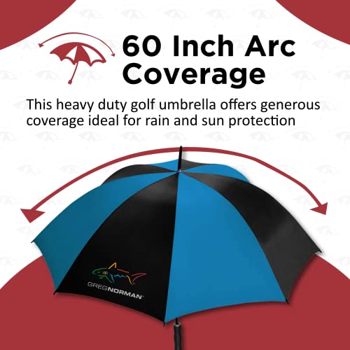 Greg Norman 60 Inch Golf Umbrella, Manual Compact, Fiberglass, Lightweight, And Wind Resistant Folding Umbrella For Travel And Rain, Black/Blue #TOP5