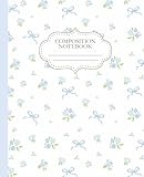 Coquette Composition Notebook: Blue Bows & Blooms | Wide Ruled | 7.5 x 9.25