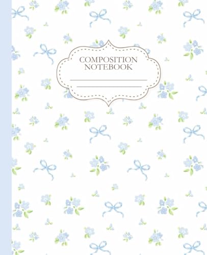 Coquette Composition Notebook: Blue Bows & Blooms | Wide Ruled | 7.5 x 9.25