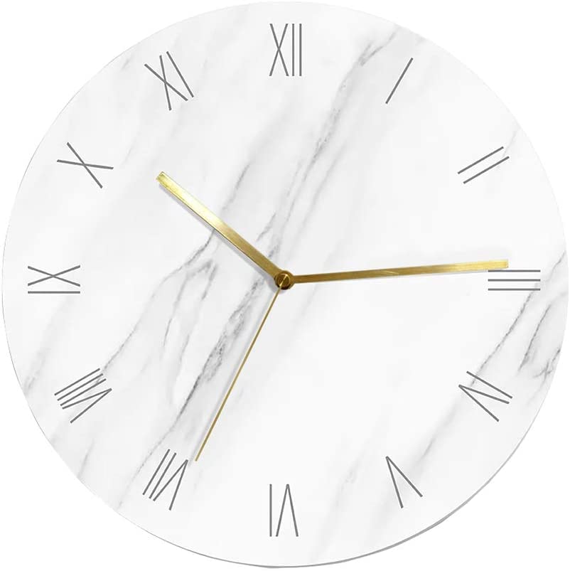 Horloge murale motif marbre blanc muet de qualité supérieure