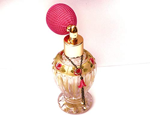 Elegant Refillable Gold Glass Perfume Atomizer with Hand-Painted Pink Roses - Vintage Floral Vanity Decor - Image 4