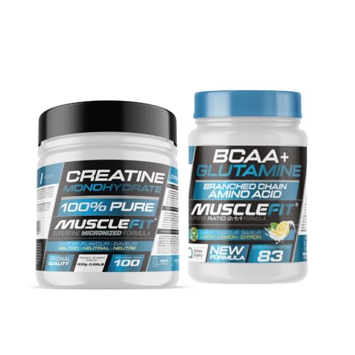 MuscleFit - Pack Glutamina + BCAA´s 500g Sabor Limón + Creatina Monohidrato 300g