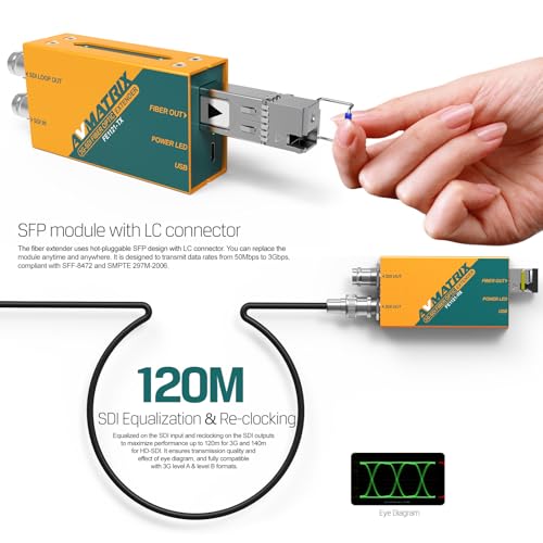 Image of AVMATRIX FE1121 3G /HD SDI Fiber Optical Extender with SFP Module (LC Port), Supports 3Gbit Level A & Level B (All formats), Single-Mode Fiber Uncompressed No Losses No Latency 20Km