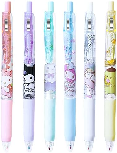 NGCJZF 6 Pcs Kuromi My Melody Cinnamoroll Pompompurin Pens Kawaii Kitty Ballpoint Pens School Supplies Anime Cartoon School Supplies 0.5mm