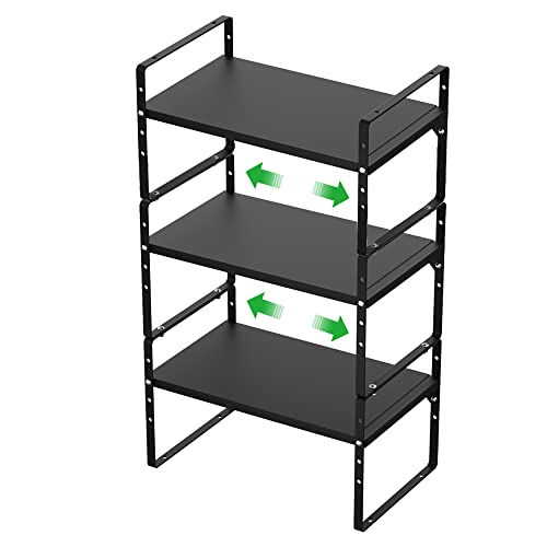 Wejipp Cabinet Organizer Shelf Expandable Spice Rack Stackable Storage Shelves For Kitchen Pantry Counter Bathroom Home Office,3 Packs,8.07" D,Black #TOP3