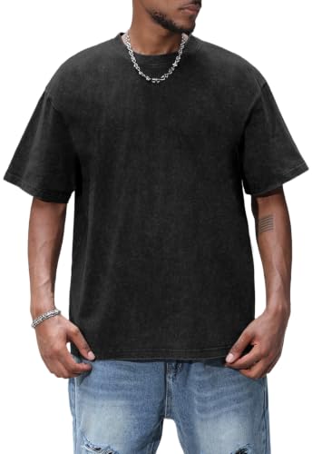Image of AIYINO Mens Tshirt Black Oversized Acid Wash Vintage Tee Shirt UK Tops XL