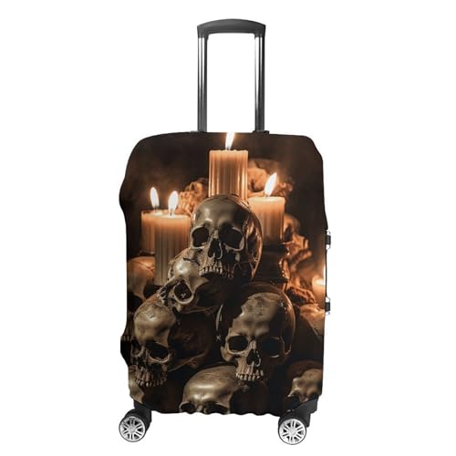 Travel Luggage Cover Elastic Suitcase Protector Anti-Scratch Washable Skull And Candle Luggage Sleeve Tsa Approved Carry on Covers Baggage Cover Fits 18-32 Inch Luggages