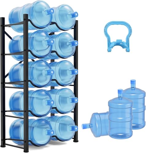 Semoprus 5 Gallon Water Bottle Holder for 10 Bottles, 5 Tiers Double Row Water Jug Holder, Detachable Heavy Duty Water Jug Stand, Water Jug Rack for Office, Kitchen, Garages, Restaurant, and Gym by Semoprus - Used condition - US$57.41