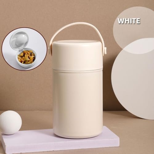 Image of YELONA Insulated Lunch Soup Pot with Folding Spoon & Lid Bowl | 316 Stainless Steel Double Vacuum Food Jar | Leakproof Hot & Cold Food Container for Office & Kids (White)
