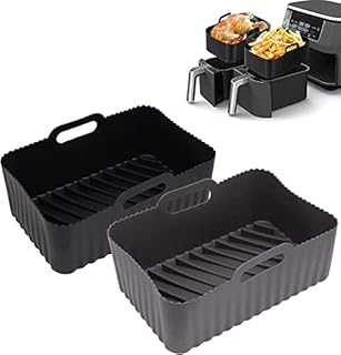 2PCS Silicone Pot For Ninjas Dual Air Fryer, Silicone Air Fryer Liners Double Air Fryer Silicone Air Fryer Basket, Air Fryer Rack Accessories For Air Fryer, Oven, And Microwave (Grey)