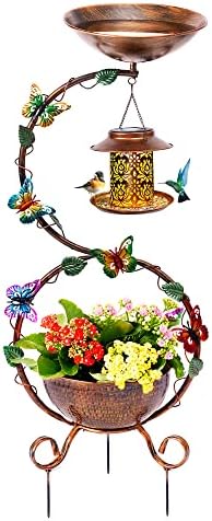 YADOOLIFE Metal Bird Bath and Solar Bird Feeders Combo, 37.8" Height Standing Bird Baths for Outdoor with Flower Planter Base, Vintage Decorative Birdbath for Outside Garden, Weather Resistant