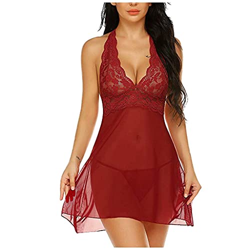 Preisvergleich Produktbild Copelsie Dessous Damen sexy Unterwasche Body, Damen Reizwäsche Spitzen Teddy Unterwäsche Strapsen Negligee Nachtwäsche Nachthemd V-Ausschnitt Lingerie Transparente Babydoll mit Sexy Spitze