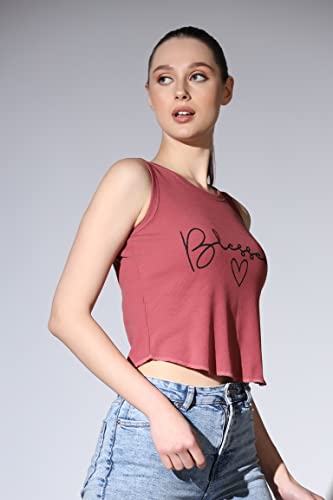 Image of OM SAI LATEST CREATION Crop Tops for Women || Ribbed Solid Chest Printed Crop Top for Girls || Text & Hart Print with Round Neck & Sleeveless Crop Top for Women || Tank Top.