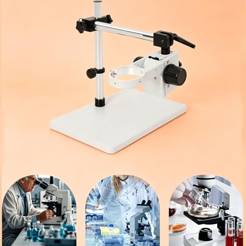 Statyw pod mikroskop stereoskopowy z ramieniem obrotowym 360° i uchwytem do ustawiania ostrości, statyw stołowy pod mikroskop stereoskopowy, do użytku laboratoryjnego i inspekcyjnego White
