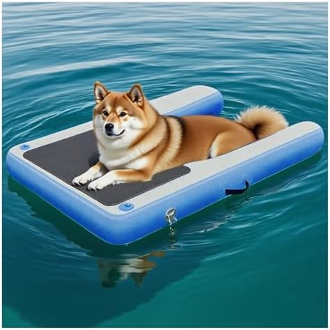 Durable PVC Inflatable Dog Water Ramp - Sturdy Floating Platform for Pools, Lakes, Docks & Boats (Green, 59.1"x39.4"x3.9") - Perfect Pet Accessory
